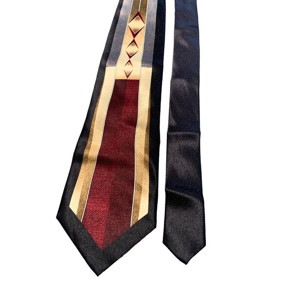 Pierre Cardin Mens Silk Tie Geometric Design Burgundy Gold Black Necktie - Picture 1 of 5